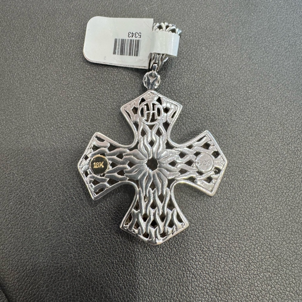 John Hardy Sterling Silver/ 18k Classic Chain Diamond Cross - Picture 5 of 10